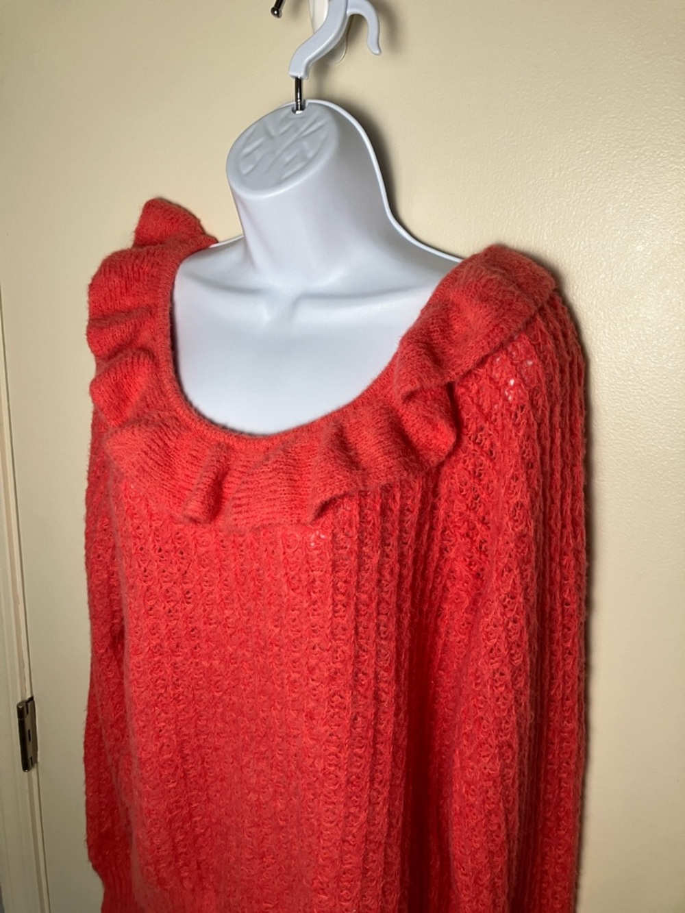 Anthropologie Cozy Ruffle-Trim Boat Neck Knit Pink Rose Sweater NWT Size XL - Picture 3 of 8
